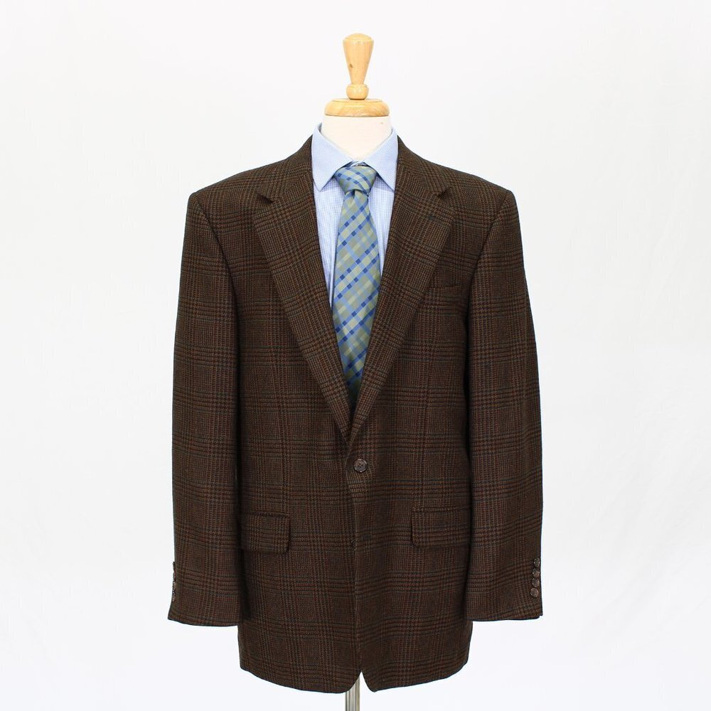 Oscar de la Renta 42L Brown Check 2-Button Sport Coat Blazer Jacket P413
